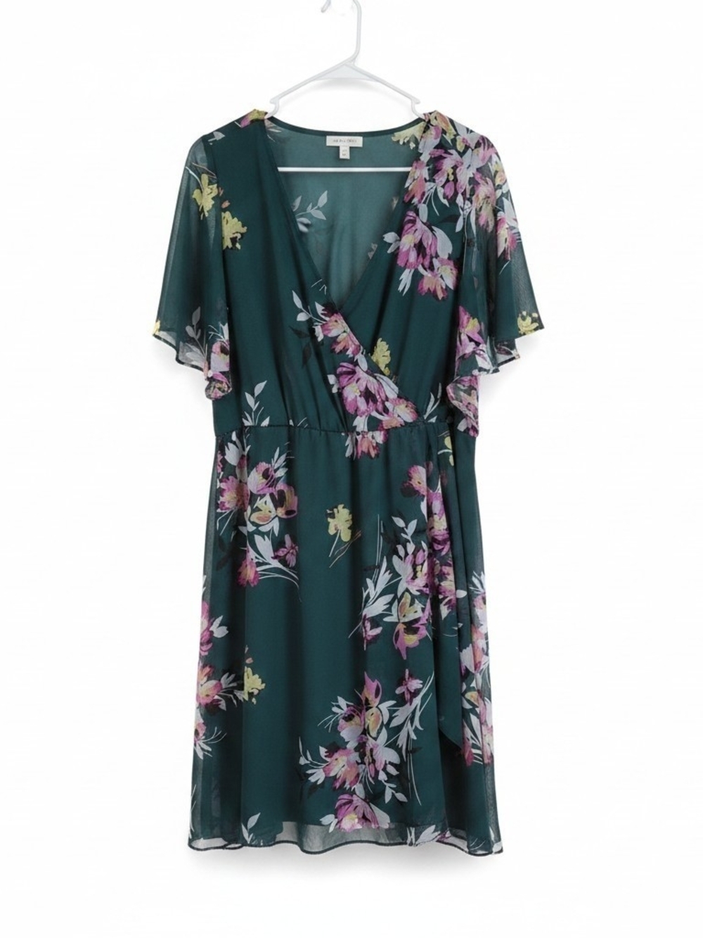 Torrid Teal Floral Wrap Midi Dress with Pink and Yellow Blooms